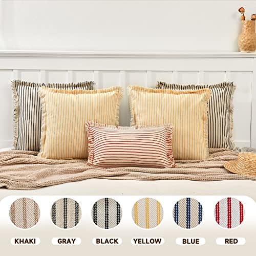 ZWJD Red Throw Pillow Covers 20x20 Set of 2 Striped Pillow Covers with Fringe Chic Cotton Decorative Pillows Square Cushion Covers for Sofa Couch Bed Living Room Farmhouse Decor - Image 5