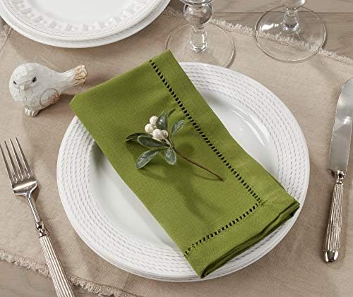 SARO LIFESTYLE Classic Hemstitch Cloth Napkins (Set of 12) - Elegant Everyday Dinner Napkins with Textured Fabric and Hemstitched Border for Dining Tables and Formal Entertaining, 20"x20", Kiwi - Image 4