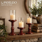 Candeldo Wooden Hurricane Candle Holders Pillar: Mid Century Modern Brown - Image 5