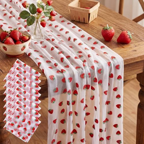 8 Pcs Strawberry Table Runners 29 x 70 in Strawberry Tablecloth by Windkream