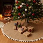 Syhood 60 Inch Christmas Tree Skirt Fall Linen Burlap Tree Skirt, Khaki - Image 4