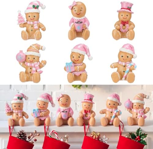 Wonderjune 6 Pcs Christmas Stocking Holders for Mantle, Pink Gingerbread by Wonderjune