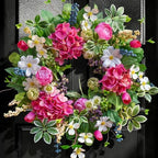Spring Wreaths for Front Door Outside Summer Wreath 24 Inch with Luxury Peony & Hydrangea Floral Wreaths with Greenery Colorful Seasonal Spring Door Wreath for Outdoor Home Decor by SoomeirWreath