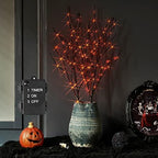 Hairui Lighted Halloween Tree Branches with Timer 32IN 100L Orange Fairy Lights, Black Twig Branch Lights Battery Operated or Indoor Outdoor Halloween Party Decoration by Hairui