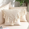 Cushion Covers Macrame Cushion Cover Woven Boho Cushion Cover for Bed Sofa Couch Bench Car Home Decor Comfortable Square with Tassels Set of 2 Decorative Pillow Covers by KOZYLAND