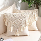 Cushion Covers Macrame Cushion Cover Woven Boho Cushion Cover for Bed Sofa Couch Bench Car Home Decor Comfortable Square with Tassels Set of 2 Decorative Pillow Covers by KOZYLAND