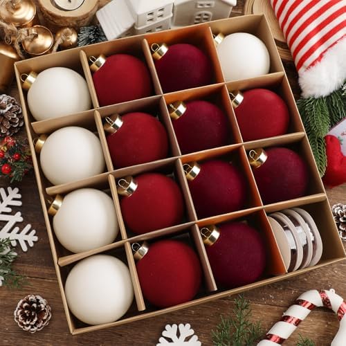 Simgoing 15 Pcs Velvet Christmas Ornaments 3.15'' Burgundy Red White by Simgoing