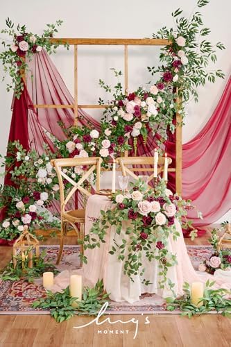 Ling's moment Burgundy Eucalyptus Flower Garland Wedding Arch 9 FT - Image 4