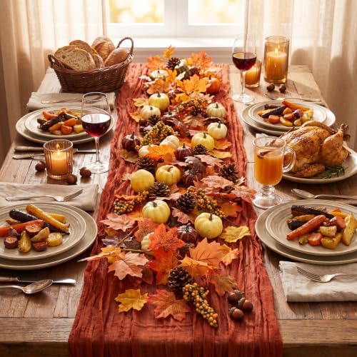 52 Pcs Fall Table Decor, 2 Orange Runners 4 Maple Leaf Garland - Image 6