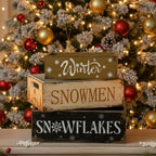 3 Pcs Christmas Wooden Crate Beige Snowman Snowflakes Holiday Box - Image 3