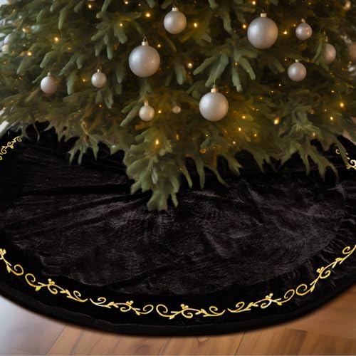 HyDren 84 inch Velvet Christmas Black Tree Skirt (Classical Style) - Image 5