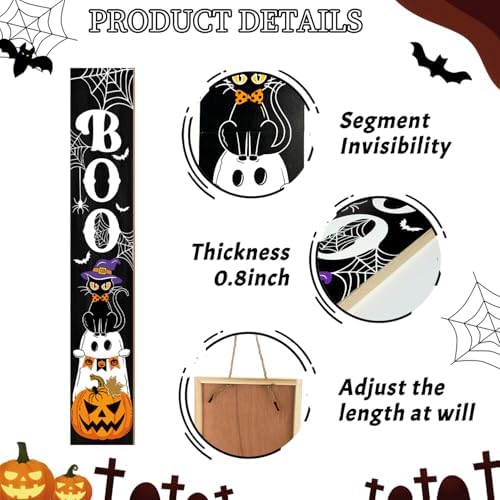 Halloween Porch Sign, Boo Sign for Front Porch, Spooky Pumpkin Wooden Sign Yard, Vertical Wood Sign Standing for Patio Front Door Porch, Long Porch Sign for Holiday Home Party Yard Indoor Outdoor Decor, 47x8 inch - Image 7