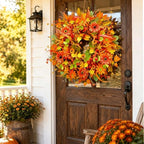 Fall Wreath for Front Door, 24 Inch Autumn Wreath with Berries,Lemon Leaves, Oak Leaves, and Maple Leaves Fall Decorations for Home, Artificial Flowers Harvest and Thanksgiving Indoor & Outdoor - Image 2