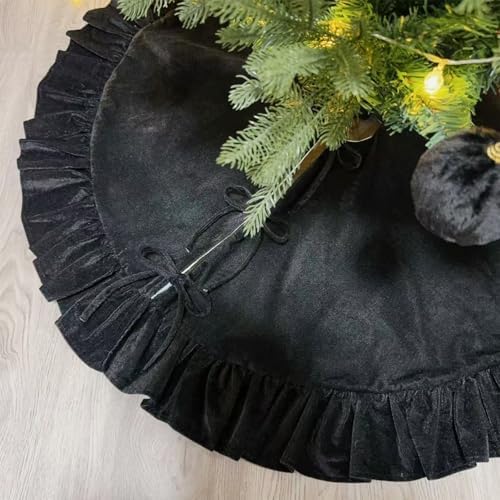 60 Inch Large Christmas Tree Skirt, Black Velvet with Ruffled Edge for Big Trees Decorations for Home Party Festival by Amidaky