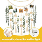 Artificial Eucalyptus Wall Decor with Wicker Ball Natural Boho Home Decorations Hanging Wooden Bead Garland for Large Bedroom Bathroom Living Room, 32 x 32 Inch - Image 6