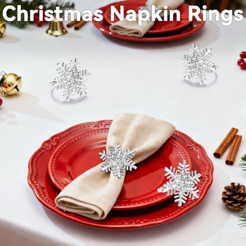 ZeeDix Christmas Silver Snowflake Napkin Rings Set of 24, Napkins Ring for Dinning Table - Rustic Dinner Tables Decoration for Wedding Receptions Christmas Thanksgiving Holiday Party Dinner Parties - Image 6