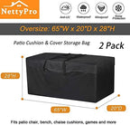 NettyPro Patio Cushion Storage Bags 2 Pack Water-Resistant Extra Large Bag for Outdoor Cushions Heavy Duty Patio Furniture Storage Bag 65 Inch, Black - Image 5