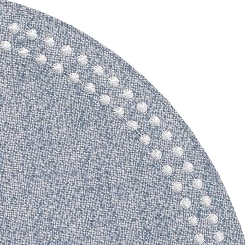 Bodrum Pearls Round Embroidered Placemats Set of 4 – 15" Elegant Table Mats for Dining, Weddings & Special Occasions, Decorative, Wipe-Clean Vinyl Placemats, Bluebell/White - Image 2