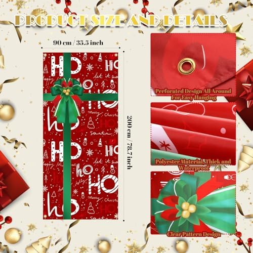 Preboun 6 Pcs Christmas Door Cover Decoration Hanging House Window Cover Gift Box Bow Christmas Outdoor Sign for Home Wall Indoor Party Decorations 78 x 35 inches - Image 2