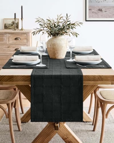 ZeeMart Linen Checked Farmhouse Placemats Set of 6, Black 13x19in - Image 5