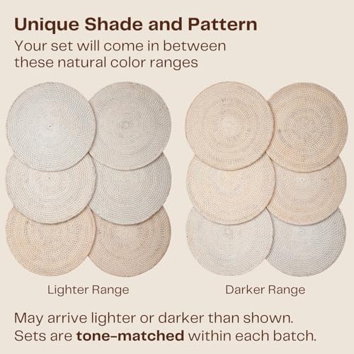 6-Pack Rattan Placemats - 13-inch Round Placemats (Whitewash) - Woven Place Mats, Round Table Mats - Wicker Chargers for Dinner Plates, Plate Chargers Boho - Image 2