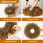 26'' Lush Fall Wreath for Front Door, Faux Autumn Boxwood Wreath Outdoor - Image 5