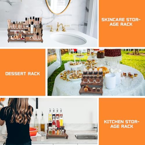 8 Piece Large Display Wooden Stand, Wood Racks Decorative, Cupcake Stands Cologne Perfume Organizer Dessert Showcase Items (Charcoal Brown) - Image 5