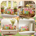 Simgoing 1 Pack Hello Spring Table Decoration Resin Spring Gnome Decorations for Home Pastel Flower Table Sign Festive Floral Statue Tabletop Centerpiece for House Tabletop Tiered Tray Fireplace Decor - Image 5