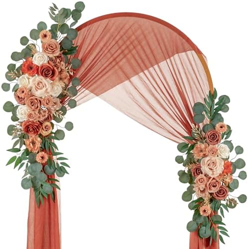 Ting's time Wedding Arch Flowers Pack of 2 Artificial Silk Large Flower Swag Welcome Sign Floral Swag Reception Backdrop Floral Decor for Fall Wedding Party Ceremony (Burnt Orange) by TingsTime