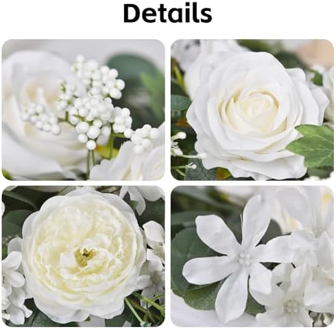 Lvydec 2 Pack Artificial Peony Flower Garland - 6ft Silk Peony Vine Willow Leaves and Eucalyptus Garland White Arch Flower Vine for Wedding Party Table Decoration (White) - Image 3