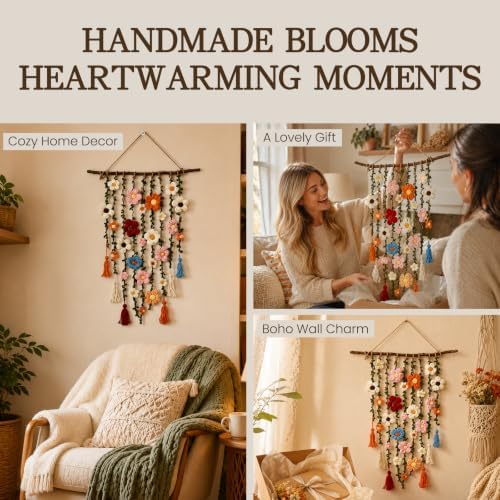 Bohemian Crochet Flowers Wall Decor Handmade Macrame Hanging (2PCS) - Image 7