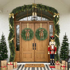 Christmas Decorations -24 Inch Christmas Wreath, Norfolk Pine Wreath, Christmas Wreaths for Front Door, Christmas Door Wreath with Bow Ribbon for Home Table Wall Window Indoor Outdoor - Image 3