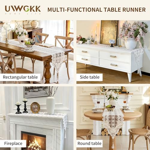 Lace Table Runner Exquisite Embroidery Floral,UWWGKK Table Runners with Tassel Retro French Country Style,for Wedding Decor,Afternoon Tea,Bed Runner,Piano Top Cover,13x122 Inch - Image 7