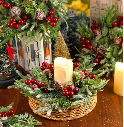 24 Pcs Christmas Candle Ring Wreath Small Kitchen Cabinet Table Decor - Image 2