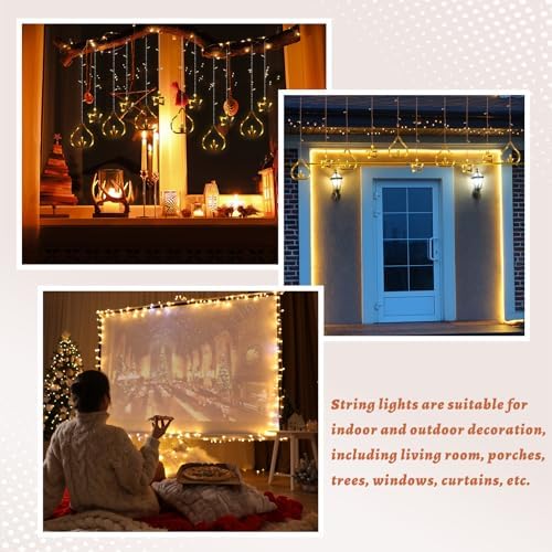 Riakrum 2 Pcs 8.2 ft Diya Lights Diwali String Lights Curtain 120 LED Lights Indoor Light Lamps for Diwali Decorations for Home Wall Window Indian Wedding Garden Bedroom Outdoor Christmas Party Gift - Image 6