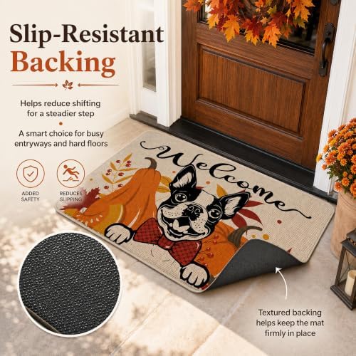 Boston Terrier Welcome Doormat Fall Autumn Decor, 32x48in Large Front Door - Image 4