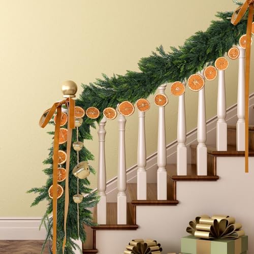Daifunli 6FT Christmas Cedar Garland with Dried Orange Slices, Bells, Bows - Image 4
