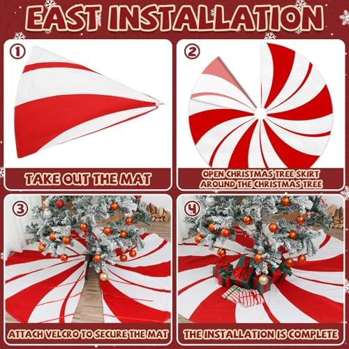 84 Inch Large Christmas Tree Skirt Candy Cane Swirl Christmas Tree Mat Peppermint Candy Red and White Xmas Tree Skirt Decorations for Gingerbread Christmas Home Party Winter Holiday Ornament - Image 4