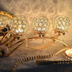 Set of 3 Gold Crystal Tea Light Candlestick Holders Flower Shape with Crystal Pendant Bowl Votive Metal Candle Holder for Table Centerpieces Wedding Home Decor (Gold, 3 arm) - Image 4