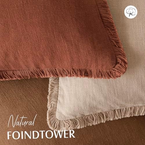Foindtower Decorative Linen Fringe Throw Pillow Covers 20×20 Orange Brown - Image 4