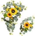 Odouzy Artificial Wedding Arch Flowers for Wedding Sign,Set of 2 for Welcome Ceremony Sign,Faux Floral Swags,Banquet and Reception Backdrop Floral Decoration (Green&Sunflower) by Odouzy