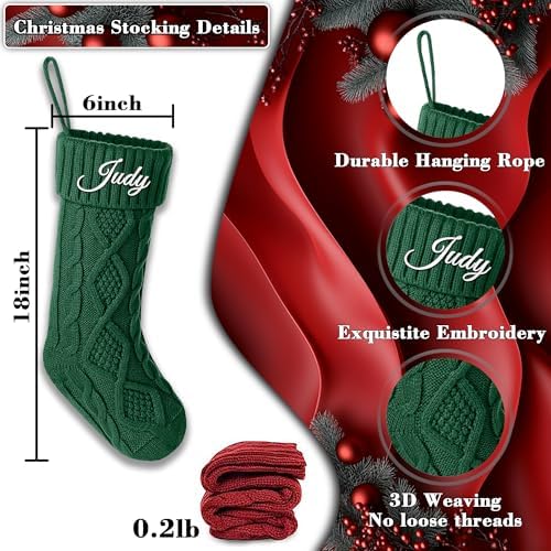 Personalized Christmas Stockings 3 Pack, Custom Christmas Stockings with Names, 18” Large Knitted Xmas Stocking for Family Kids, Fireplace Hanging Holiday Christmas Party Decoration - Image 4