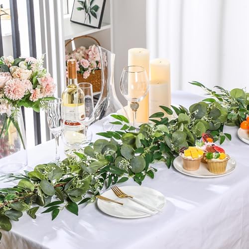 10 Sets Artificial Greenery Garlands Bulk Total 55.8 Feet Silver Dollar Eucalyptus Garland with Fake Willow Vines for Baby Shower Rustic Wedding Arch Swag Table Runner Home Spring Decoration - Image 2