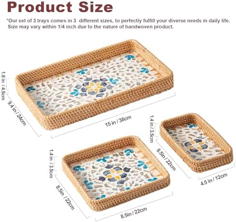 Set of 3 Rattan Serving Trays with Mother of Pearl, Terrekraft - Image 2