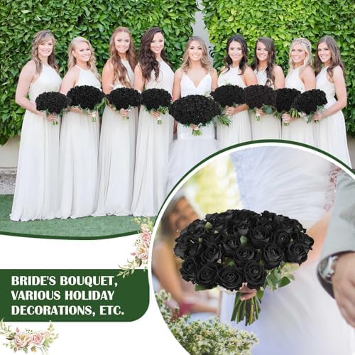 Rowfad 60 Pcs Artificial Roses Bulk, Fake Velvet Silk Flowers, Black - Image 4