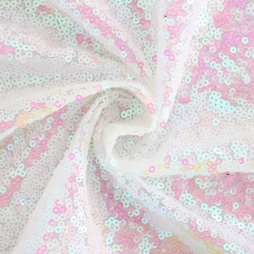 B-COOL White Table Runner Glitter Fabric: Sequin Table Runner 8 Panels 12x72 Inch Iridescent Runner for Holiday Party Wedding Table Decorations - Image 3