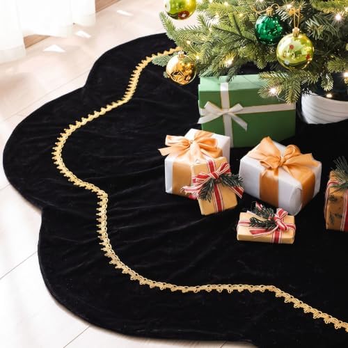 Arrowbash Black 48 Inch Christmas Tree Skirt Velvet Scallop Ddge - Image 3