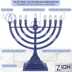 Zion Judaica 6 Pack Electric Hanukkah Menorah LED USB Powered Menorah Electronic Hanukkiah Battery Minorah Flamless Chanukah Candles (Blue, 6) - Image 5