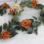 Rinlong Terracotta Flower Garland Eucalyptus Rose Sweetheart Table Decor for Wedding Reception Fall Artificial Floral Garland for Mantle Christmas Decoration Burnt Orange - Image 4