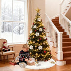 36 Inch White Faux Fur Christmas Tree Skirt Plush Xmas Tree Base Cover - Image 4